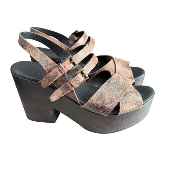 freebird Shoes - FREEBIRD Ali Leather Heeled Mule Sandal Shoe Women 7/ EU 38 Brown Boho